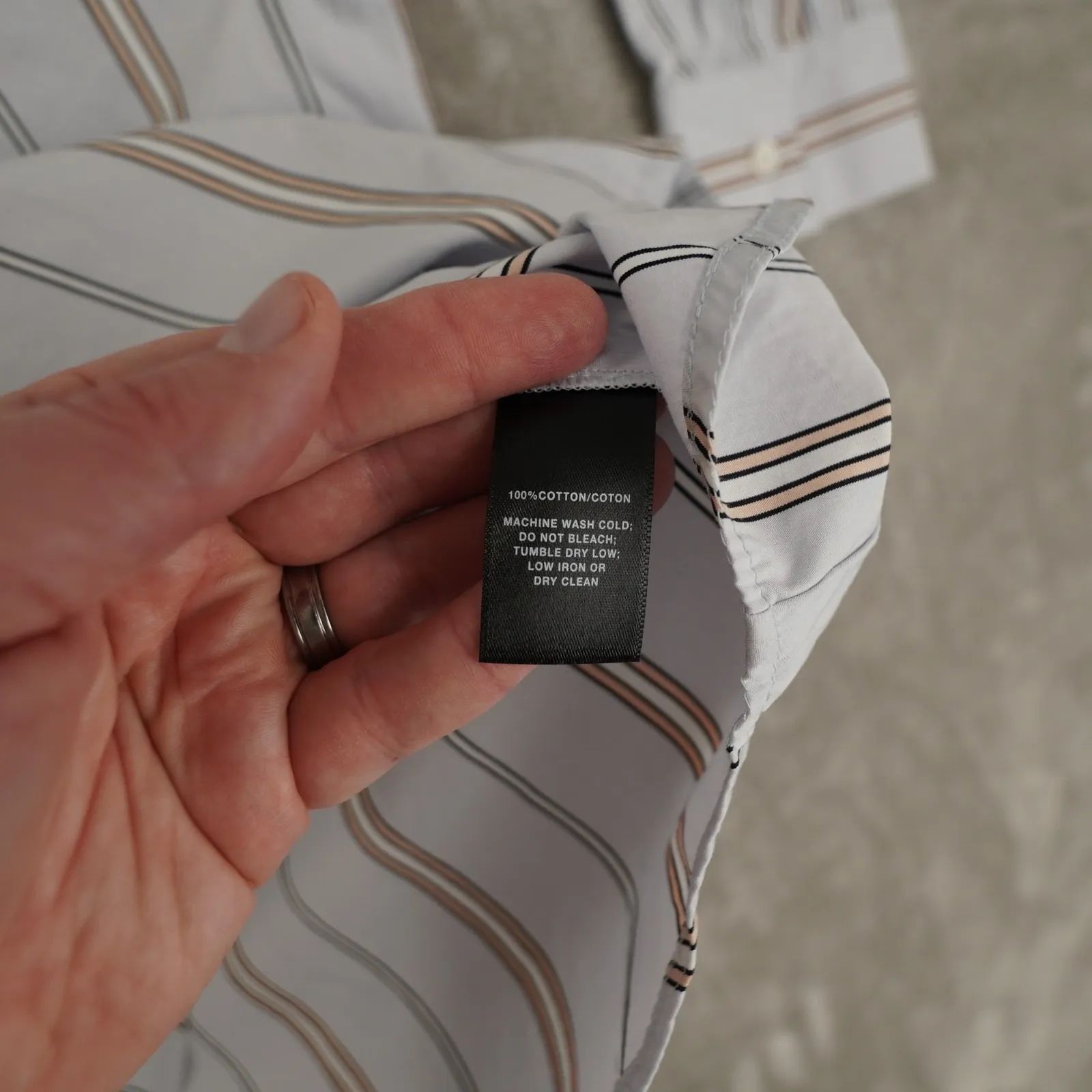 Lafayette 148 Striped Button Up Shirt Women's Large Grey Poplin Office Career Gray - Image 7