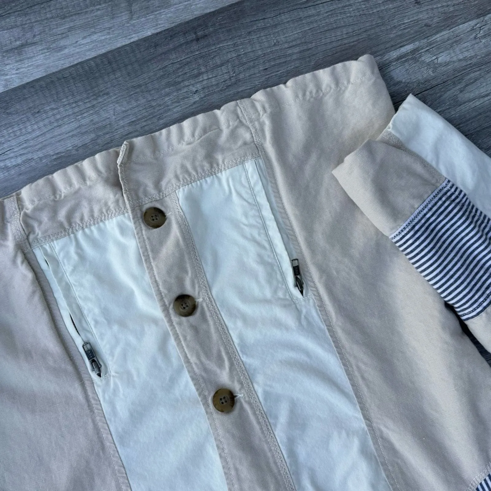 Sundance Button Front Patchwork Jacket Fall Utility Zip Pocket Cream Size 10 - Image 4