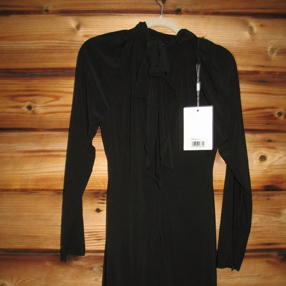 MAC DUGGAL  11839 Black Jersey Long Sleeve High Neck Feather Gown - Image 15