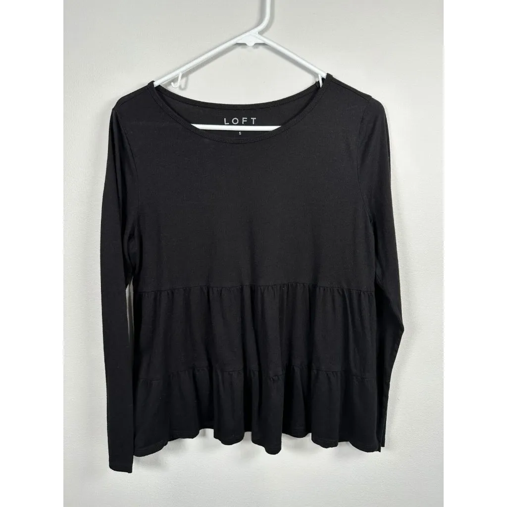 LOFT Ann Taylor Small Womens Top Shirt Black Long Sleeve Classic Cotton Blend - Image 8