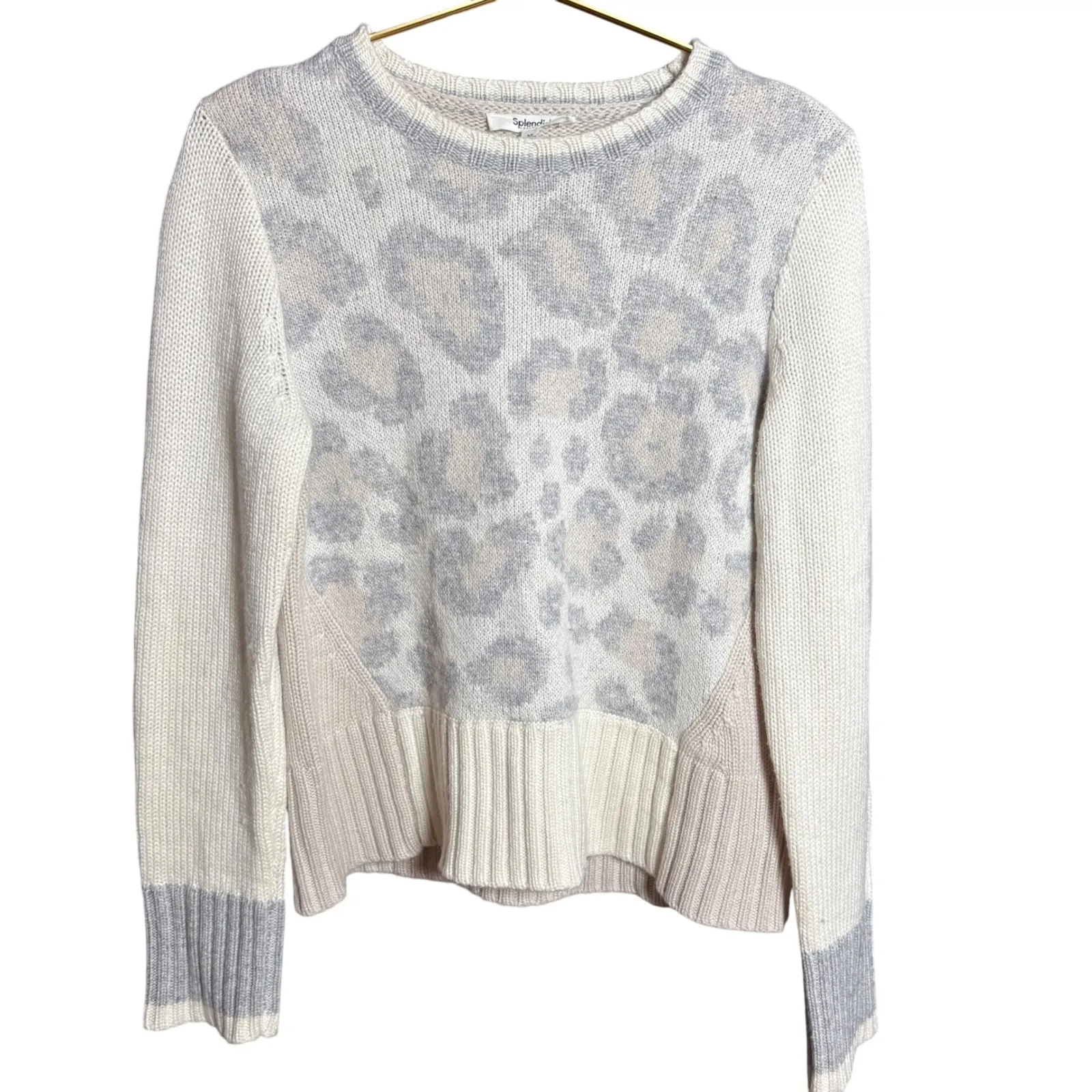 Splendid Mally ColorBlock Toasted leopard Print Sweater Cream Gray Tan Size XS‎ - Image 3
