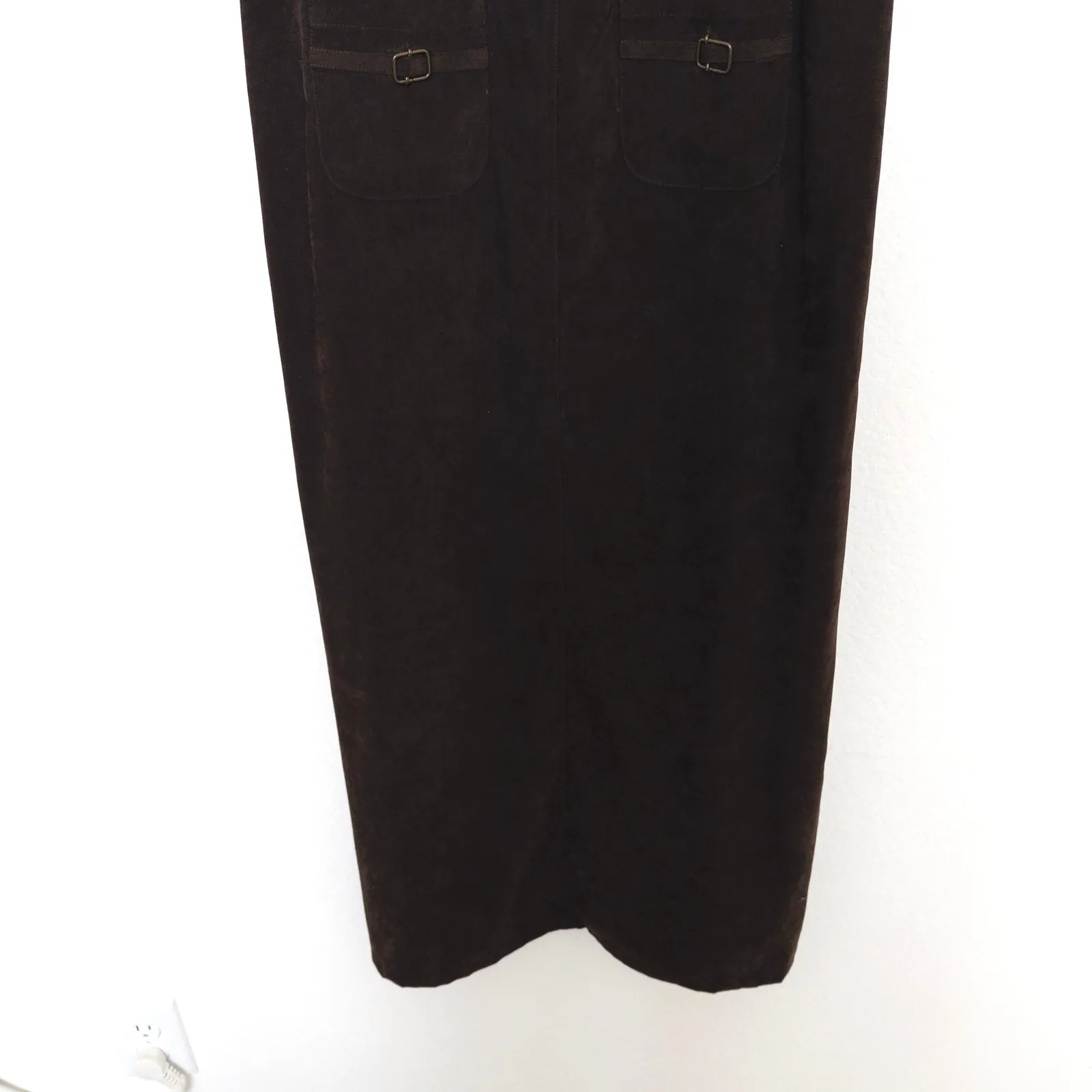 90s Kathy Ireland Womens Overall Dress Size S Brown Faux‎ Suede Grunge Cottage - Image 3