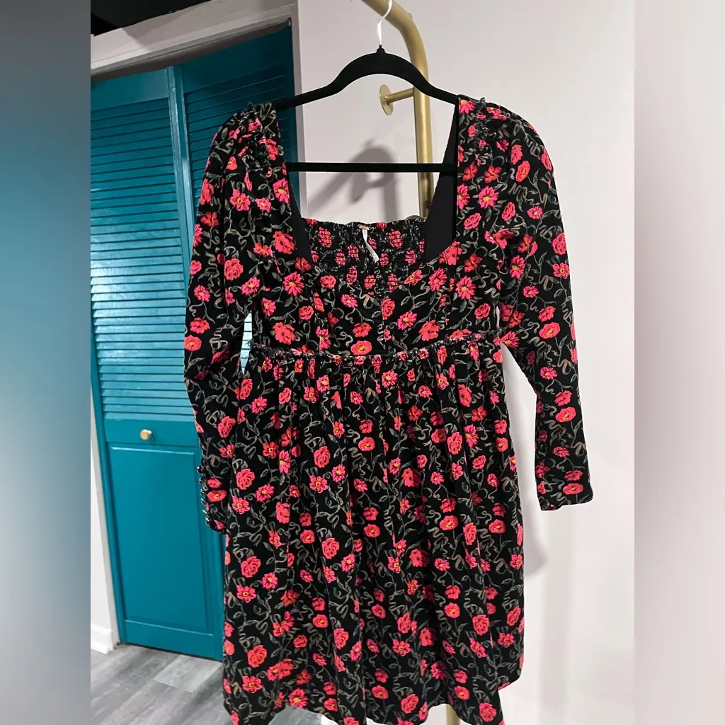 Free People NWOT Bessie corduroy floral babydoll dress - small - Image 3