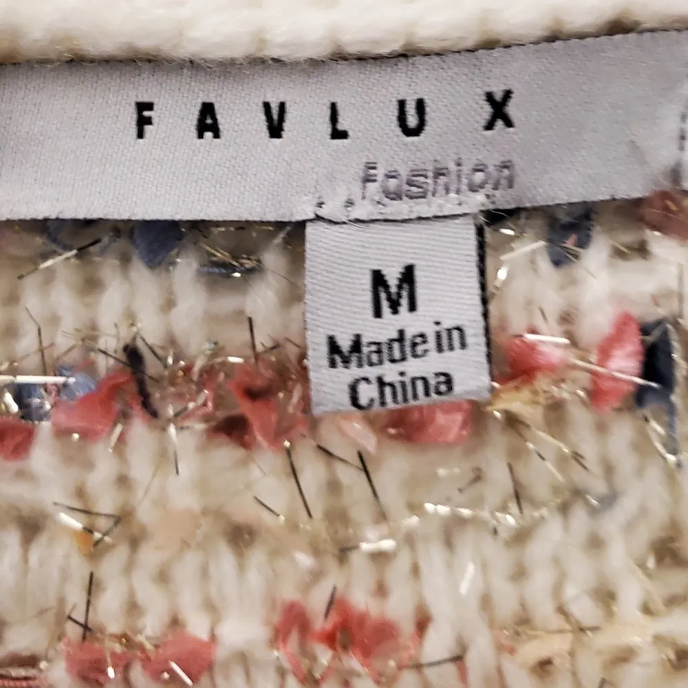 🔥SALE🔥Fab Favlux Cream Multicolored Cable Knit Sweater M - Image 2