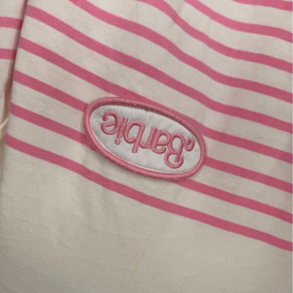 Zara Barbie Pink White Striped Long Sleeve Tee Barbiecore Womens Small - Image 2