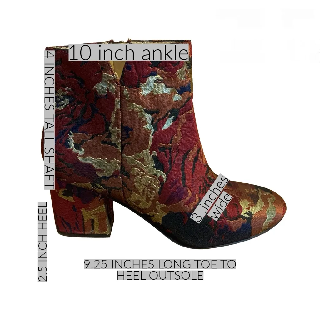 FRANCO SARTO "OLYMPIA" MAROON W/METALLICS BROCADE BLOCK HEEL ANKLE BOOTS (8) - Image 11