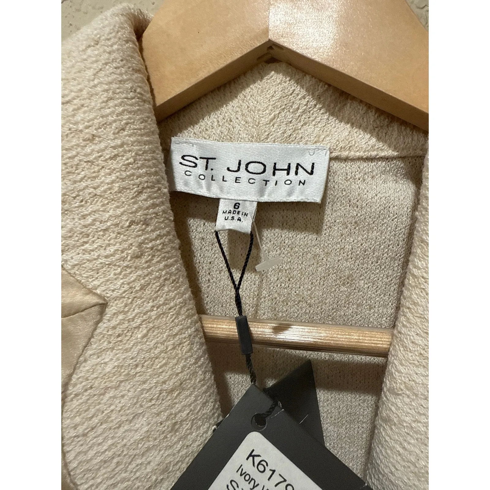 ST JOHN COLLECTION Tweed Satin Trim Button Up Pockets Jacket Blazer Size 6 - Image 8