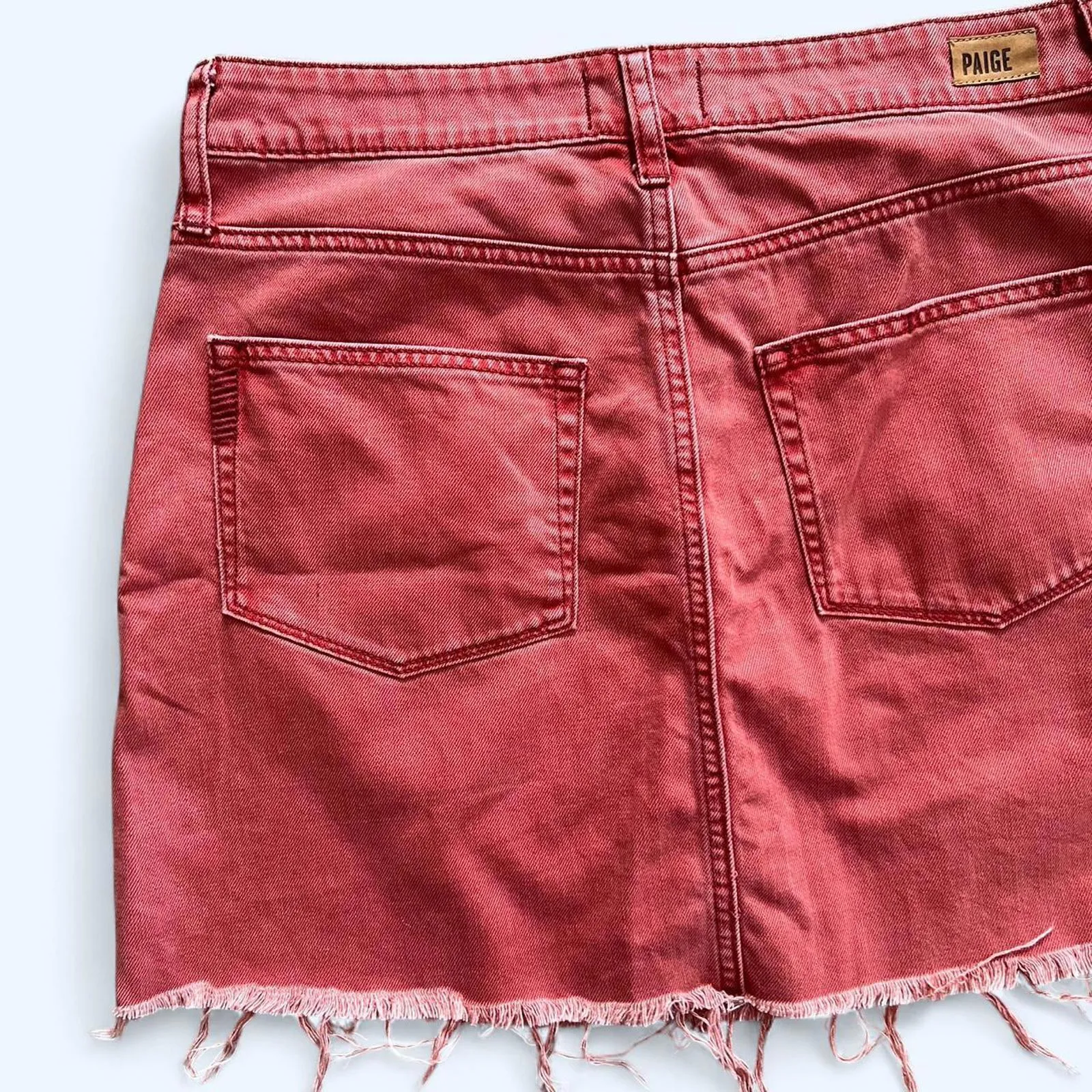 Paige Red denim mini skirt with button front and frayed hem Size 29 waist - Image 7