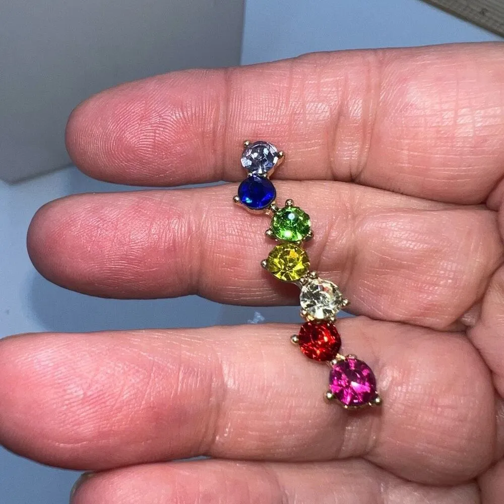 Pride Rainbow 🌈 Rhinestone Linear Earrings - Image 4
