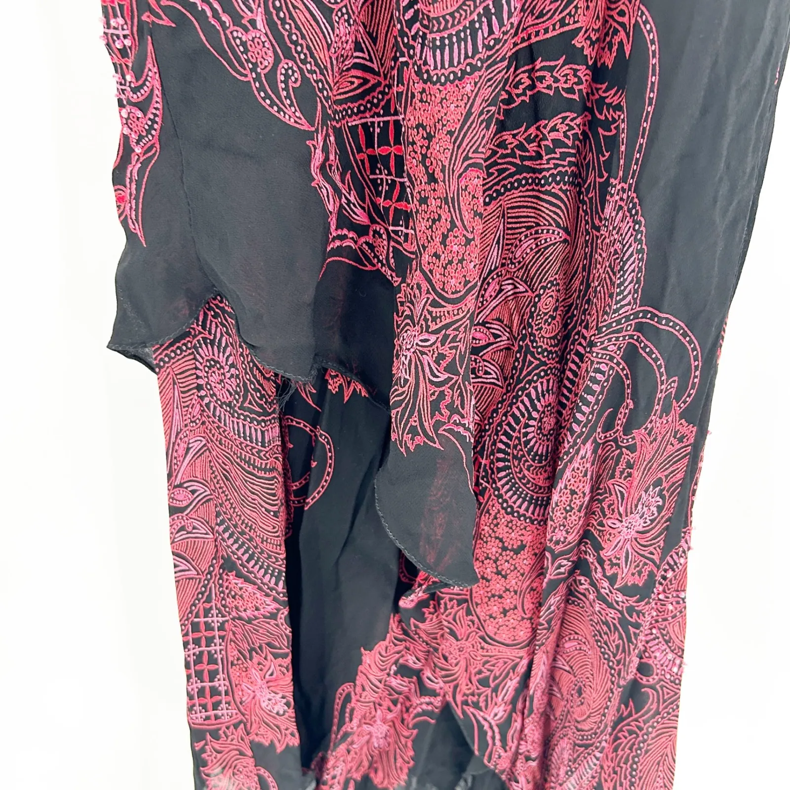 EVA BLUE Womens Y2K Paisley Beaded Asymmetrical Hem Midi Slip Dress Size 16 Black - Image 10