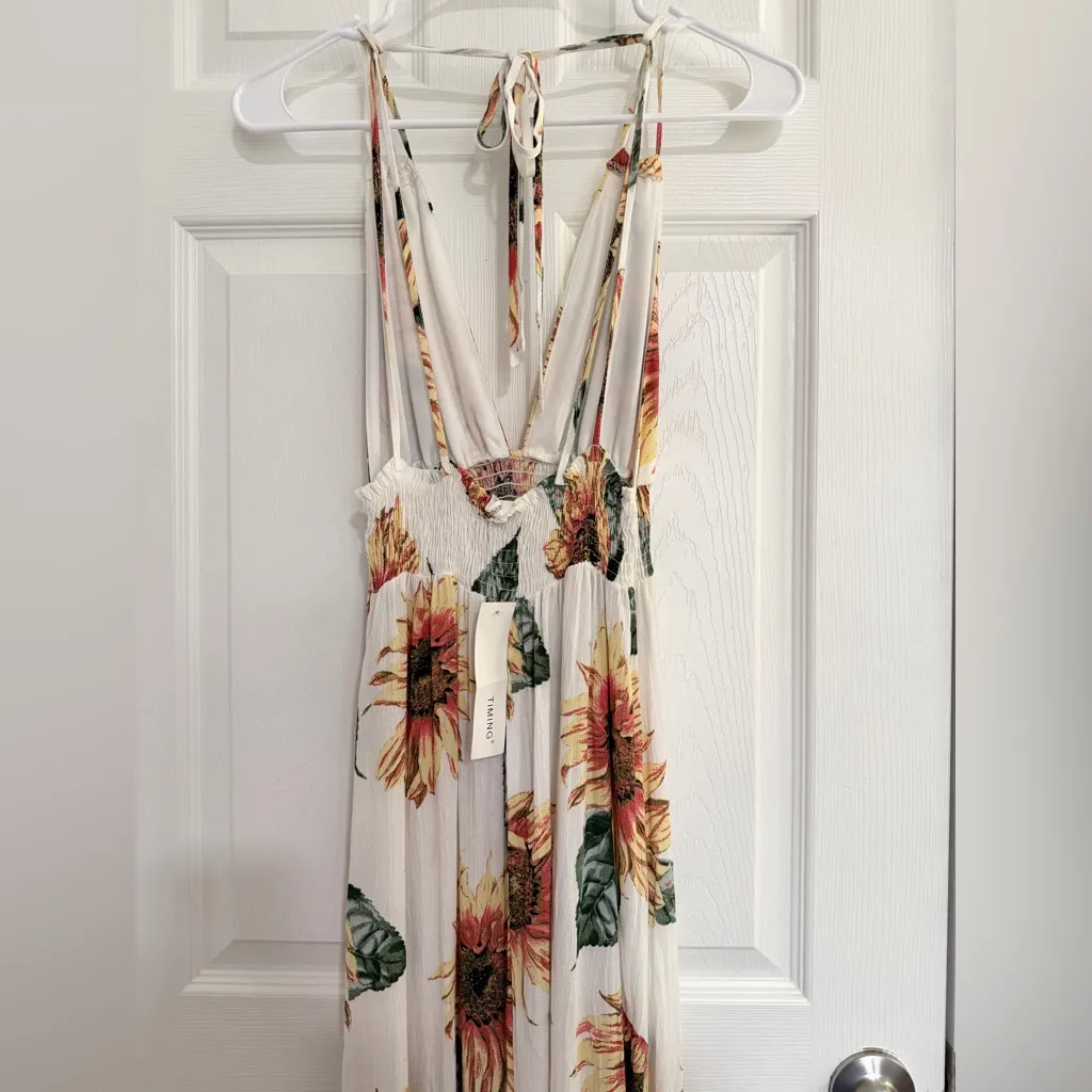 NWT Timing LosAngeles Sunflower Maxi Dress in White and Orange Size SMALL - Image 7