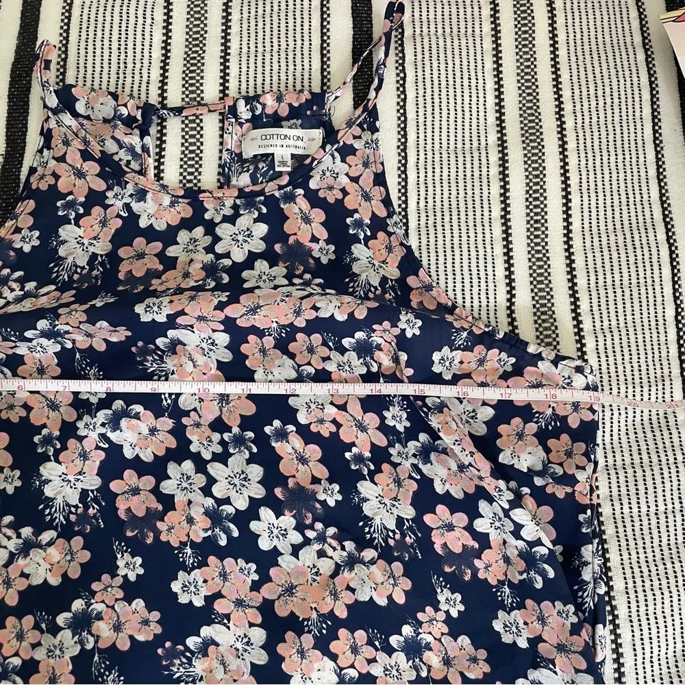 Cotton On Floral Sleeveless Ruched Racerback Blouse Large Navy‎ Pink Cottagecore - Image 8