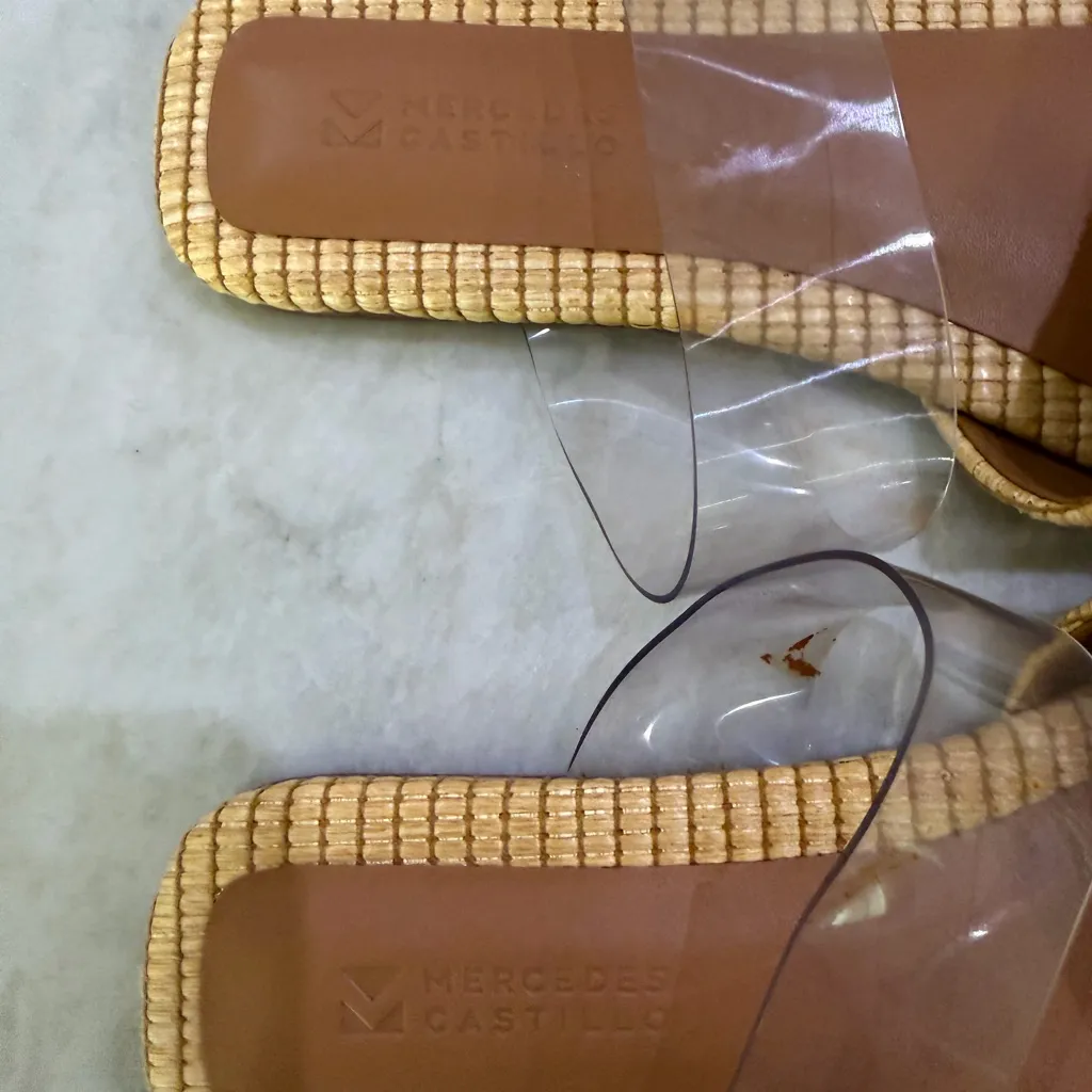 Mercedes Castilllo Raffia Flat Sandal 38.5 Tan Size 8.5 - Image 6
