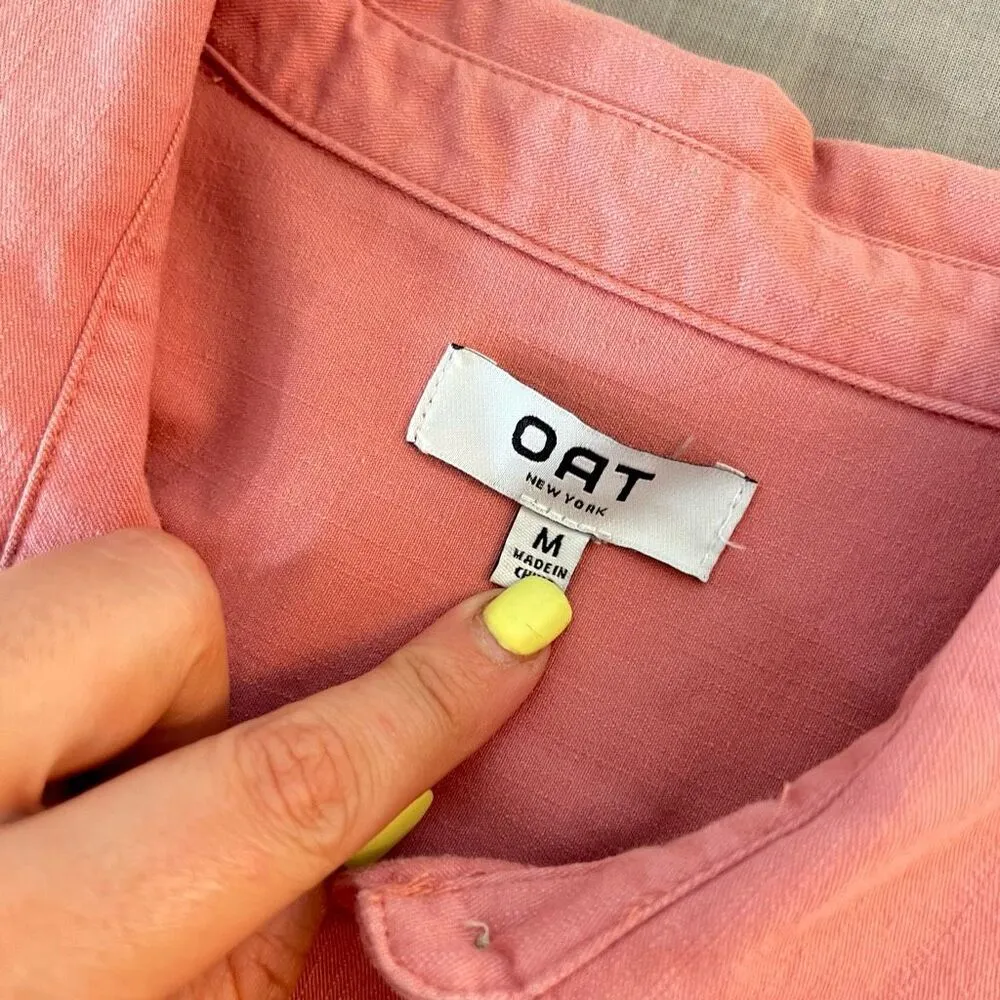 Oat coral button down short sleeve cotton shirt dress size medium Pink - Image 7