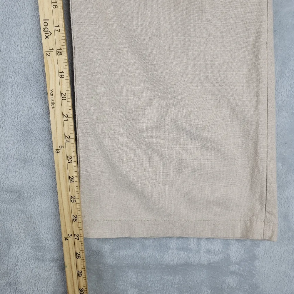 Kiss & Cry Linen Blend Pants Beige Crochet Elastic Waist Size L Large - Image 4