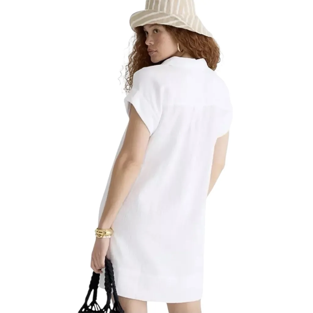 J. Crew Dress Collared V-neck Shirtdress Cuffed White Soft Gauze Women’s Size XL - Image 6
