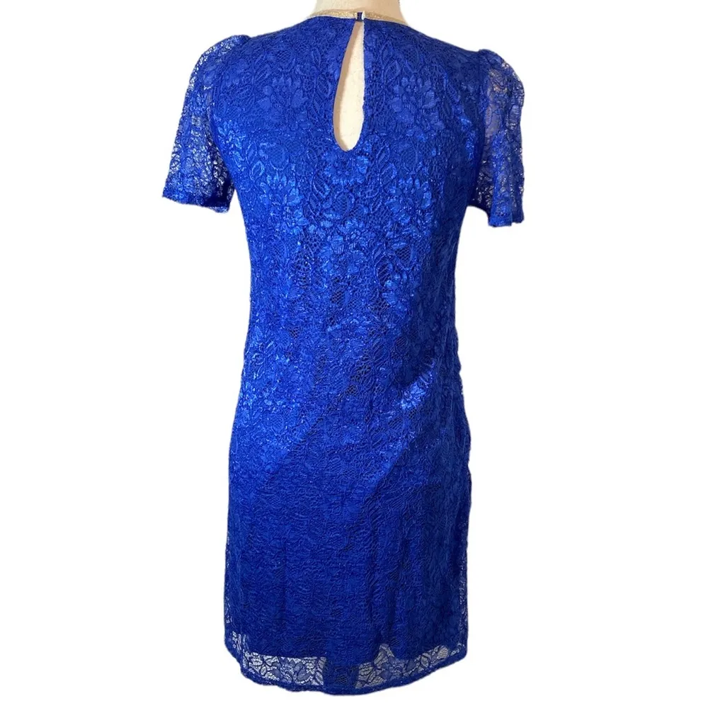 Dee Elle Cobalt Electric Blue Lace Short Sleeve Dress - Image 5