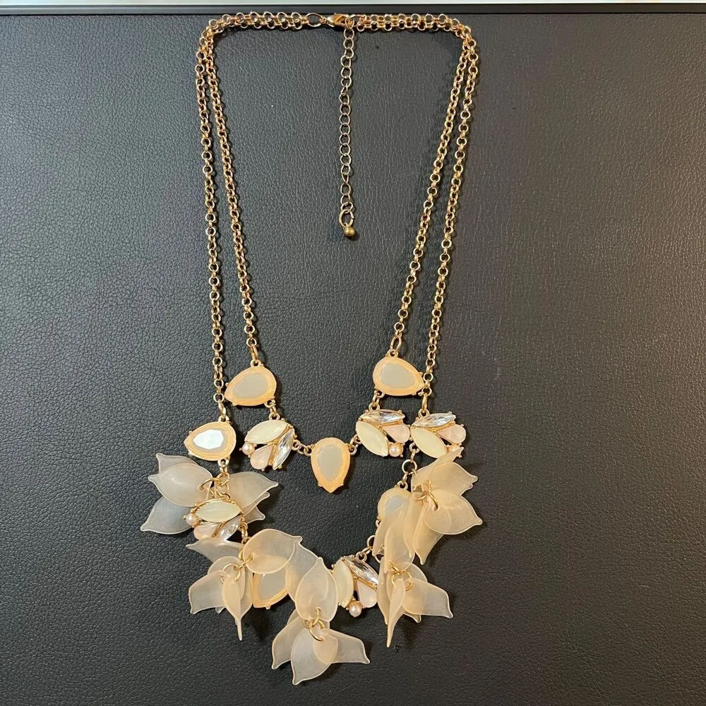 Womens Necklace Elegant Double Strand Shell with Crystal Accents Pink - Image 2