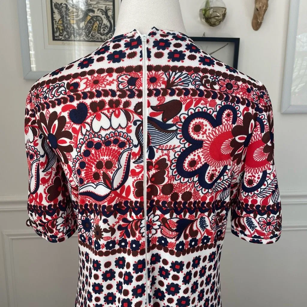 Vintage 70s Goldworm Italy Short Sleeve Mod Boho Print Dress M Brown Size M - Image 9