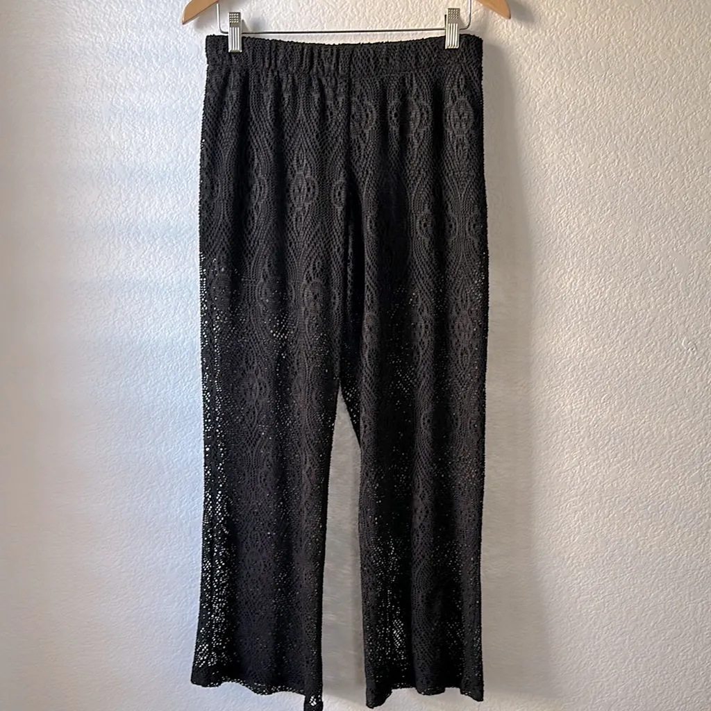 NO BOUNDARIES Elegant Black Sheer Lace Pants Size M 7-9 - Image 2