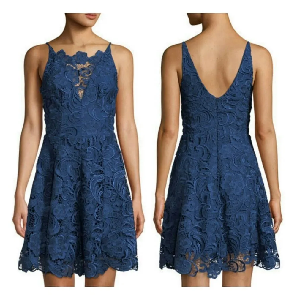 NWT Dress the Population Hayden Lace Fit & Flare Dress Size Small Navy Cocktail - Image 14
