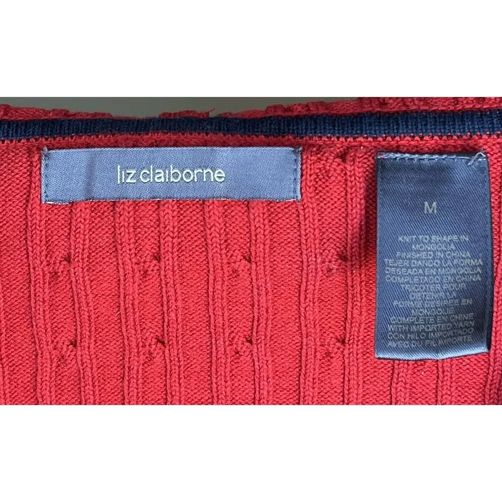 Liz Claiborne Womens Red Cable Knit Cardigan Sweater Women Full Zip - Size M - Image 3