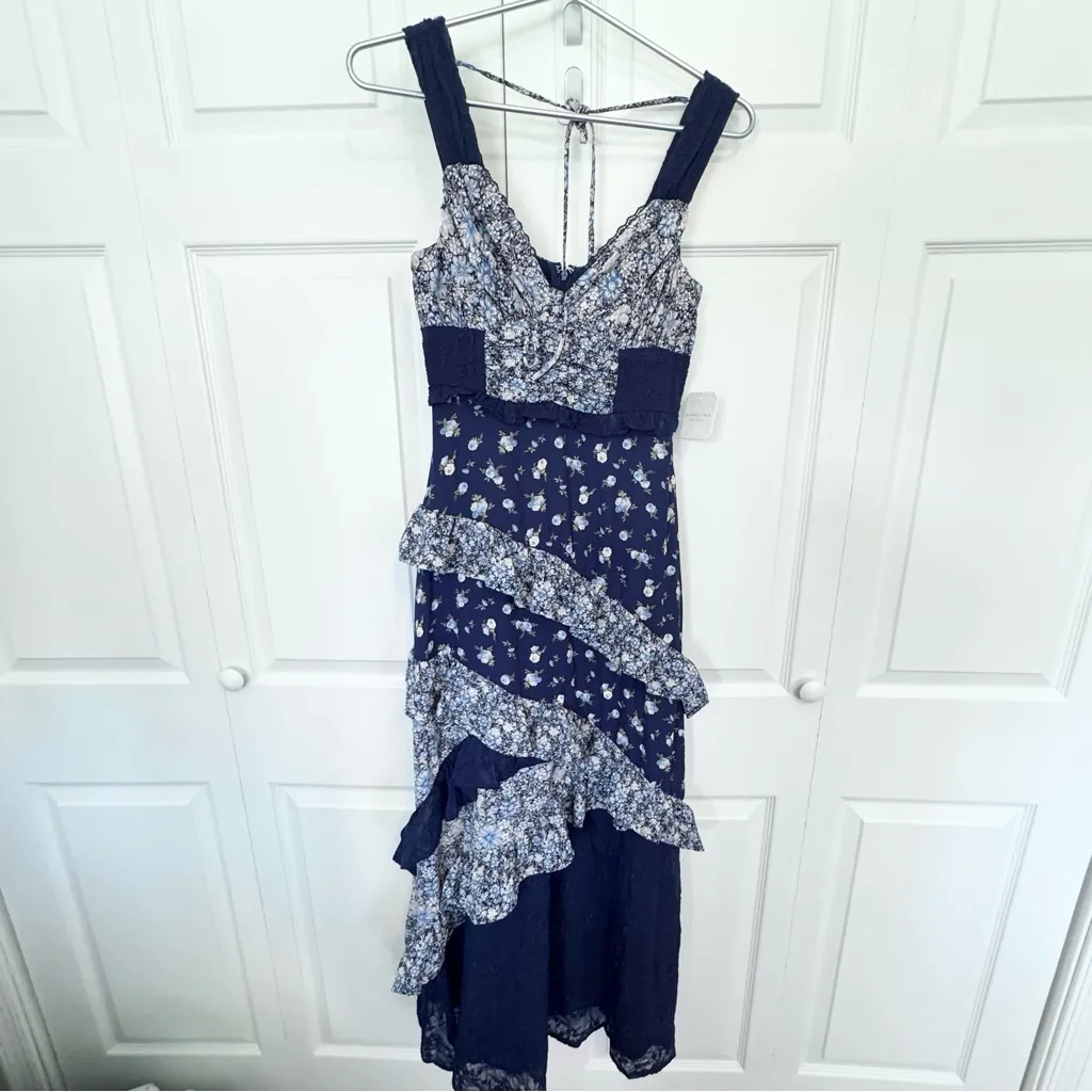 NWT ALTARD STATE Navy Maxi Patchwork Dress XS - Image 12