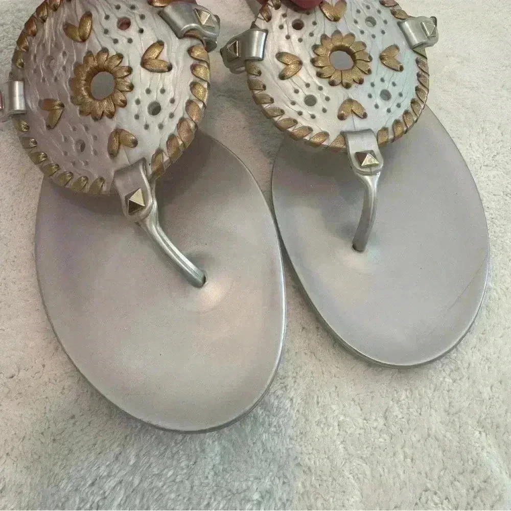 Jack Rogers Georgia Jelly Thong Sandals Silver & Gold Women's Size 8 - Image 6