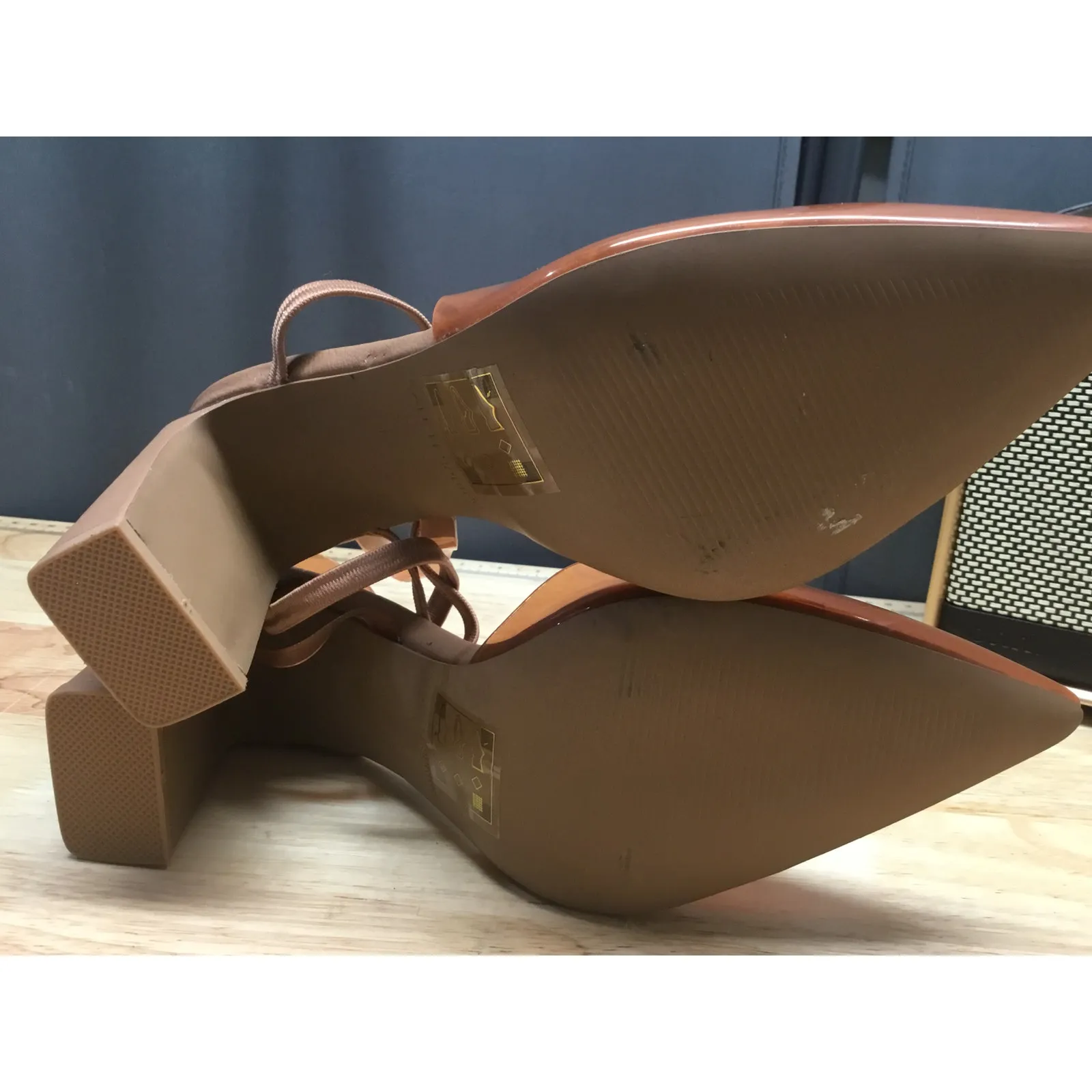 Call It Spring Strappy Heels Women 8 Tan Clear Block Heel Pointed Toe Slingback - Image 6