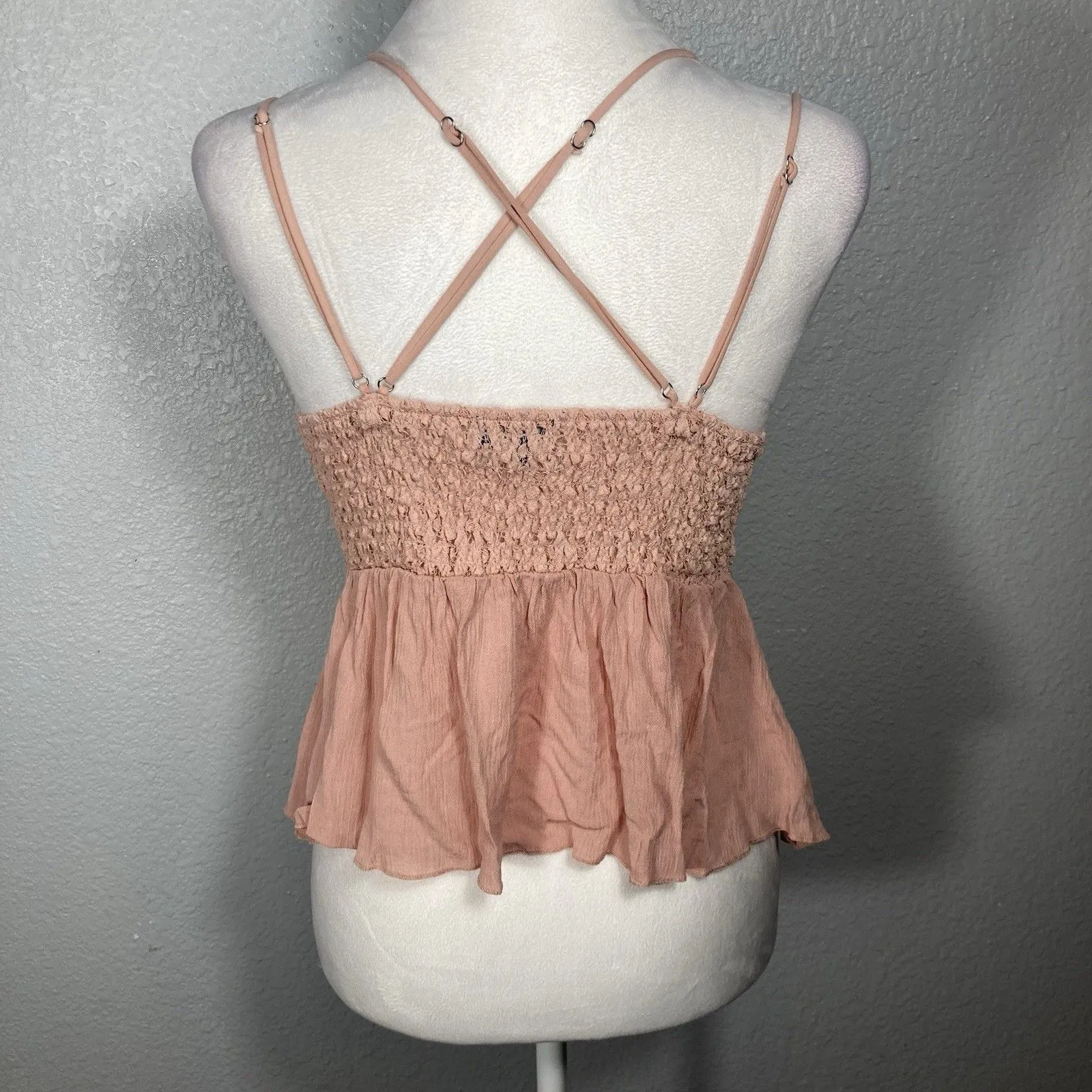 Babydoll Cami Tank Top L Peach Dusty Pink Lace Fairy Boho Festival Coquette Size L - Image 4