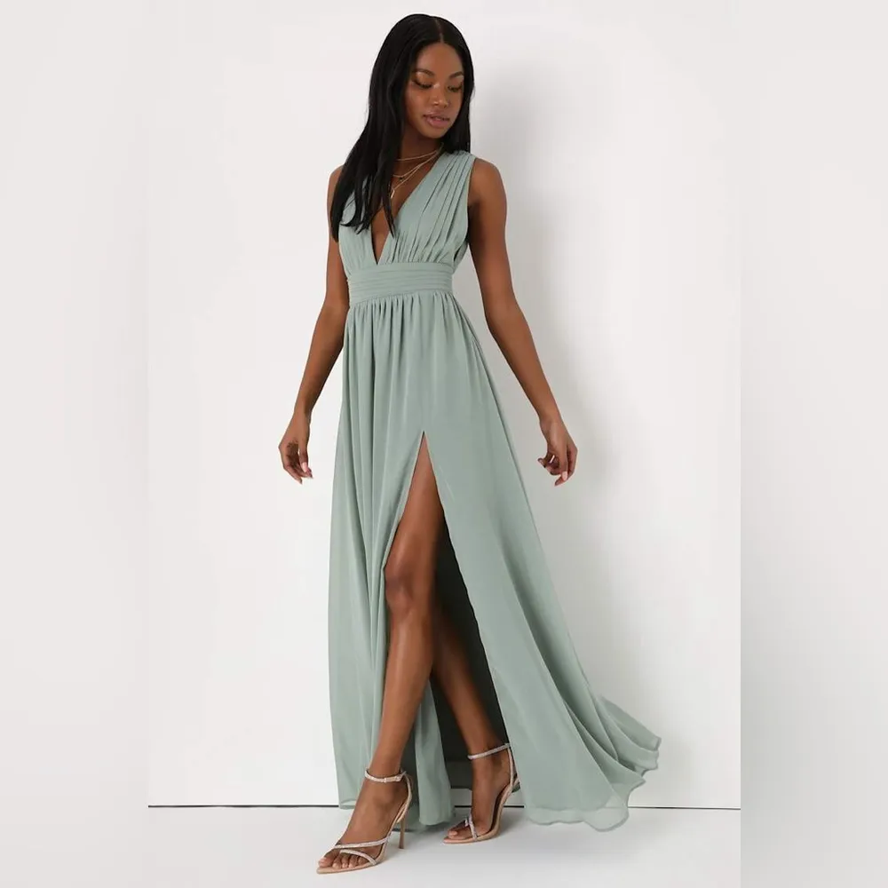 LULU’S Heavenly Hues Sage Brush Maxi Dress - Image 4