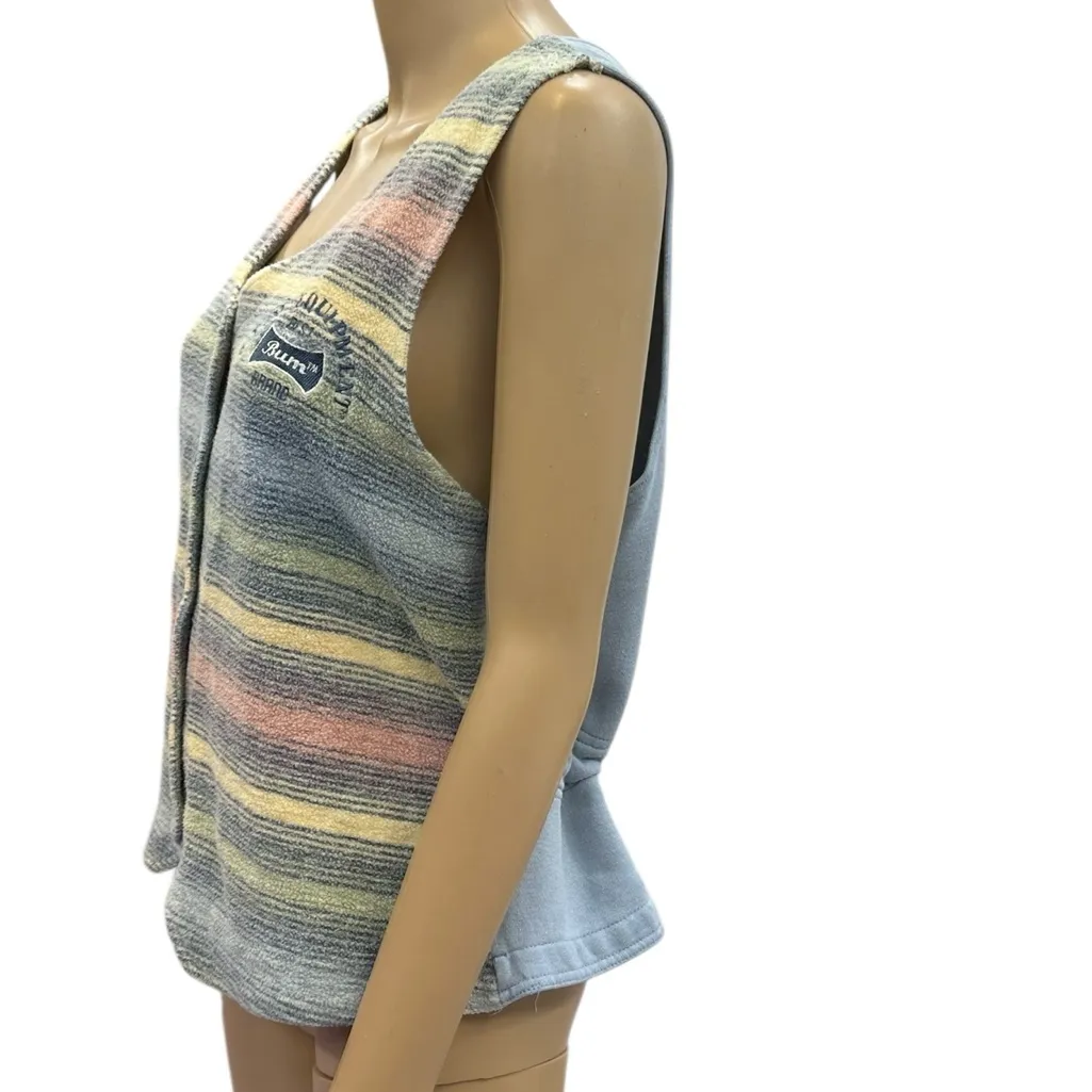 Vintage B.U.M Equipment Tie Back Button Up Vest with distressed flaws Sz Medium Blue - Image 4