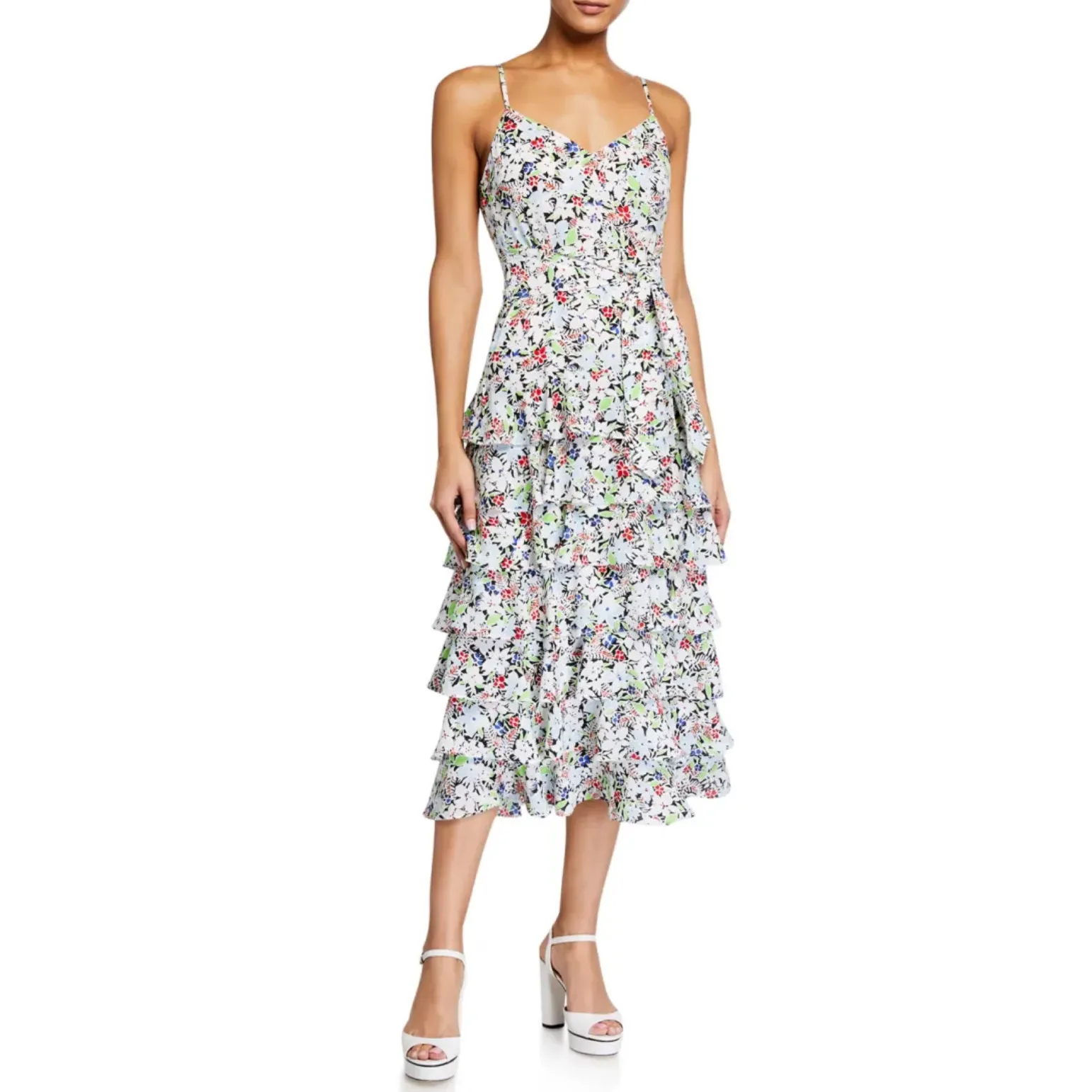 Likely Midi Dress Ariella Pink Floral Print Belted Ruffle Skirt New - Image 4