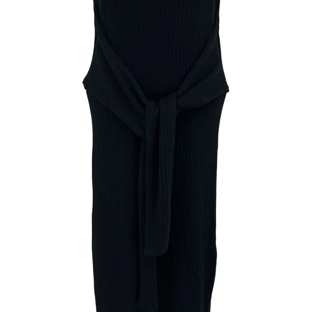 NEW Good American Belted Body Dress Midi Ribbed Knit Sweater Sleeveless V-Neck - Image 9