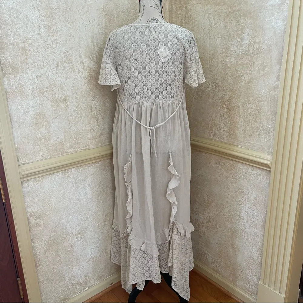 FREE PEOPLE Bring The Romance Midi Maxi Cotton Dress Neutral Sz XS oversized - Image 10