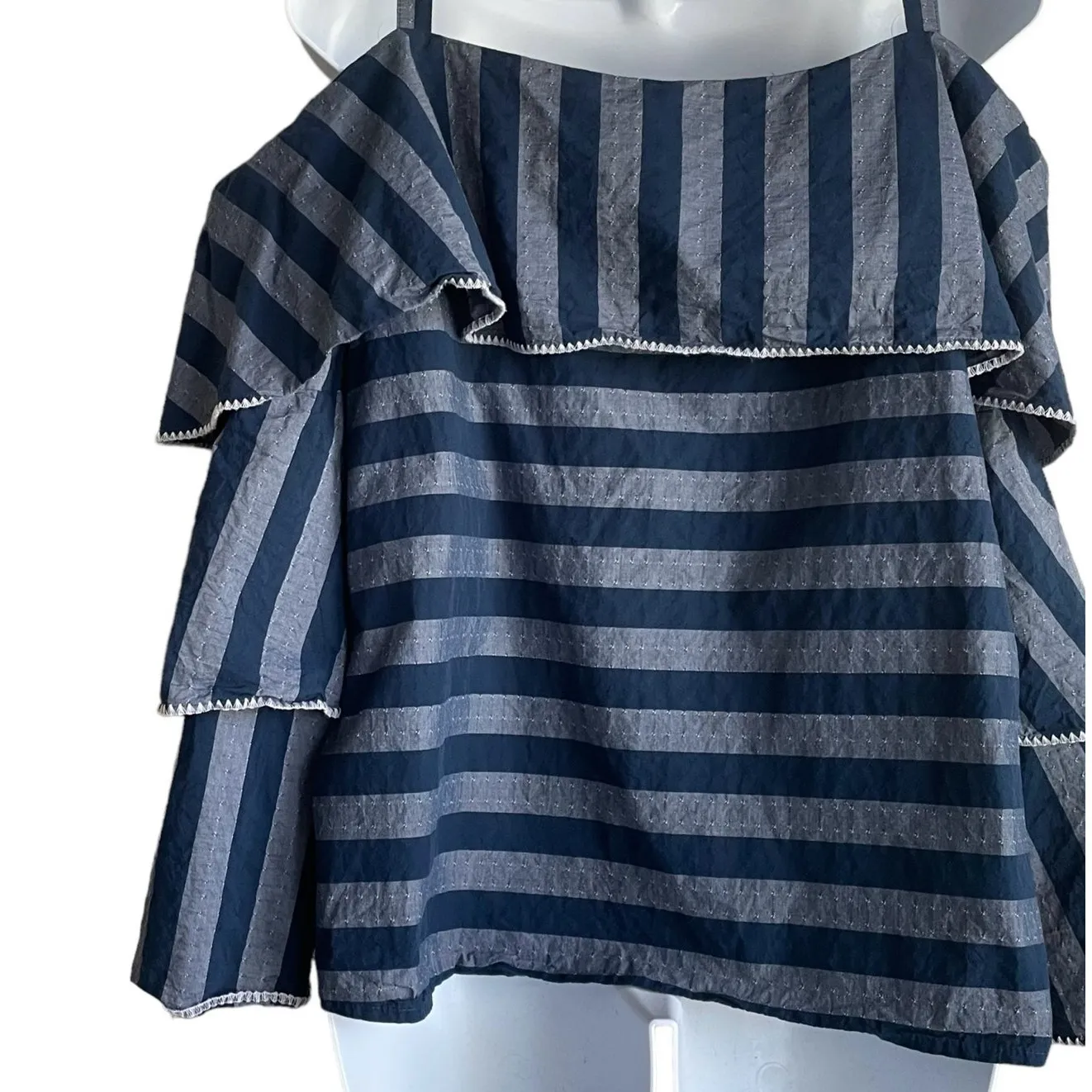 INC Women Top L Blue Monochromic Striped Tiered Flare Sleeve‎ Ruffle Boho Girly Size L - Image 6