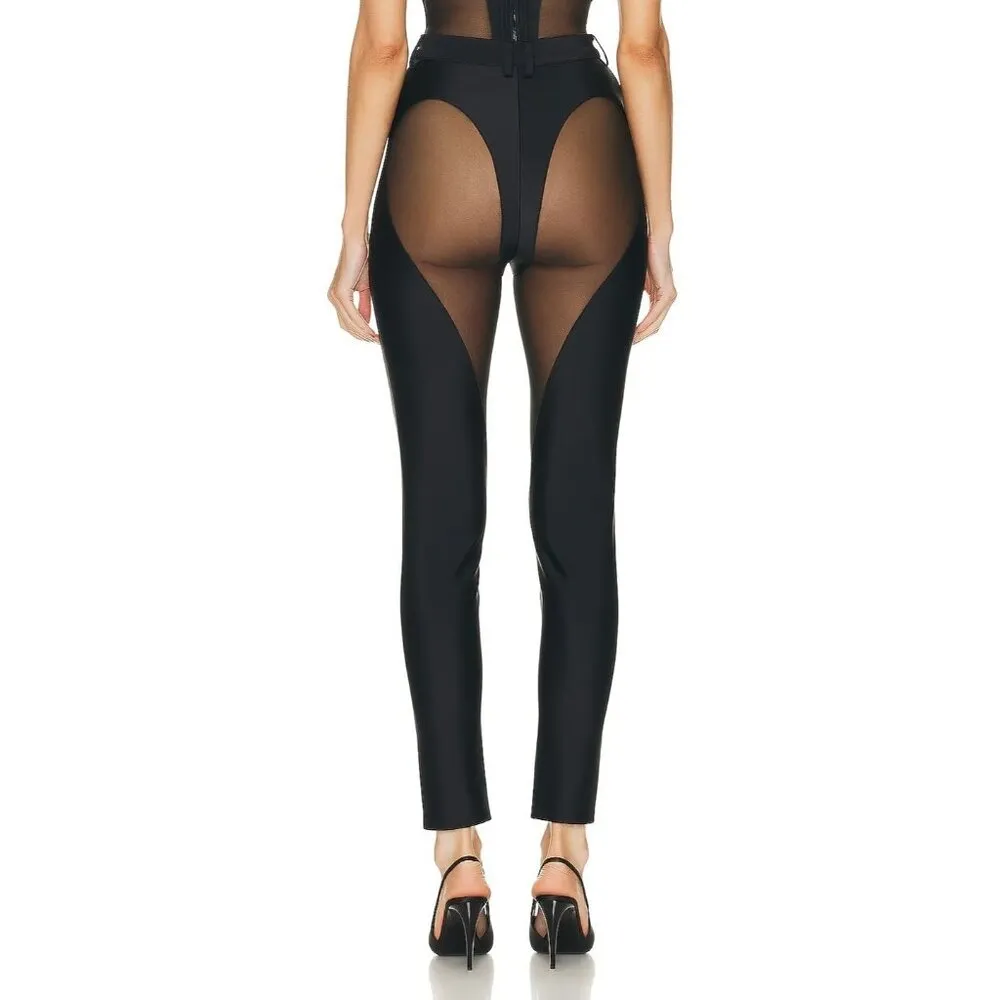 Mugler Tulle Stretch Leggings in Black & Black 38 New Womens Pants Trousers Size undefined - Image 2