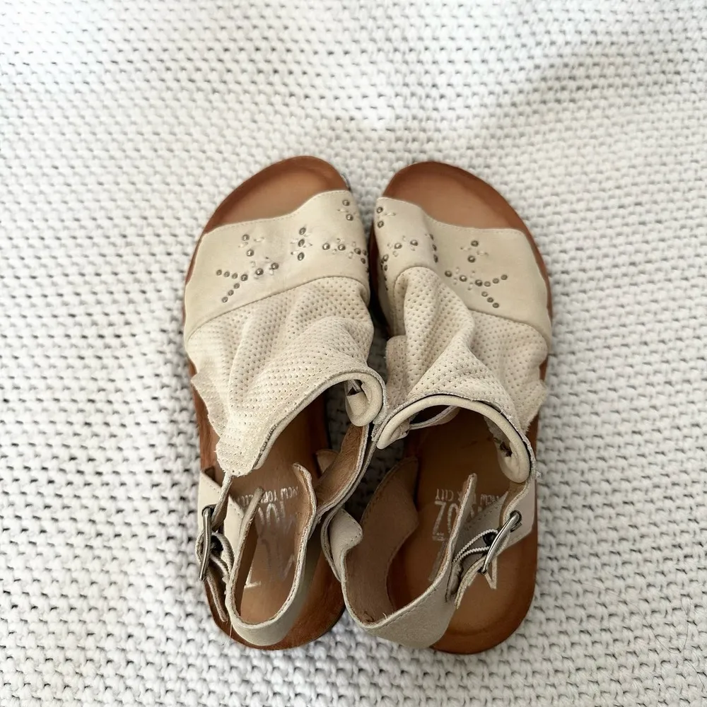 Miz Mooz NYC Fifi Beige Cream Boho Leather Open Toe Cut Out Sandals Studded 38 - Image 8