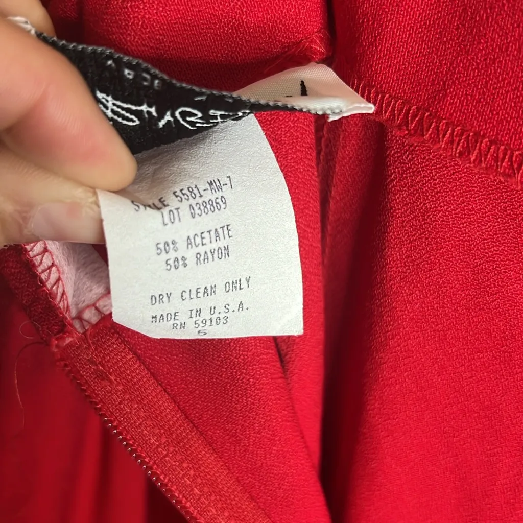 Vintage String Bean 80s Pencil Maxi Skirt Geometric Chain Belt Office Red Size 26 - Image 6