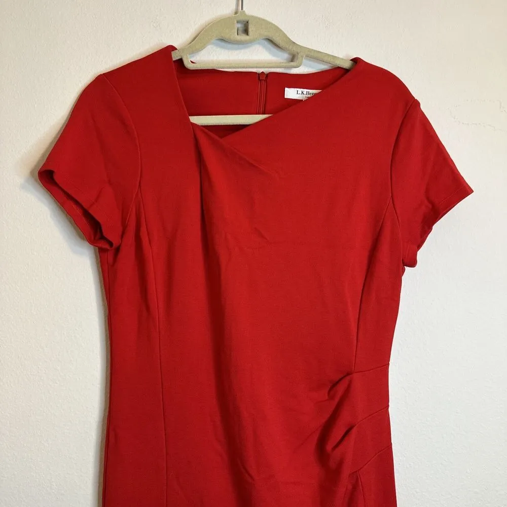 L.K. Bennett Womens Red Drape Detail Short Sleeve Zip Back Shift Dress Size 8 - Image 2