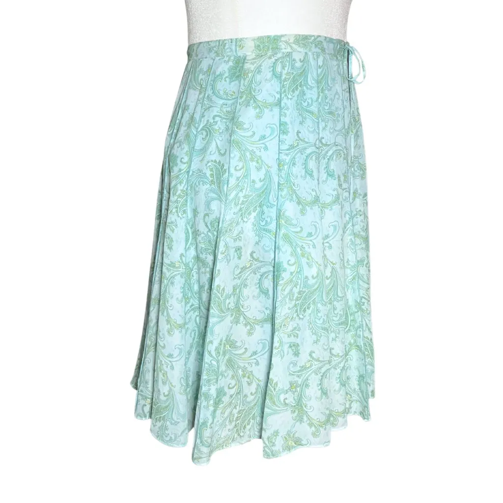 Vintage 100% Silk Y2K Cottagecore Aqua Green Paisley Skirt L/XL Boho Retro Bow - Image 3