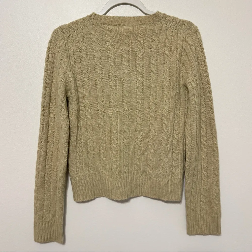 J. Crew Cashmere Wool Blend Cable Knit Sweater Size Medium Green Lightweight - Image 6