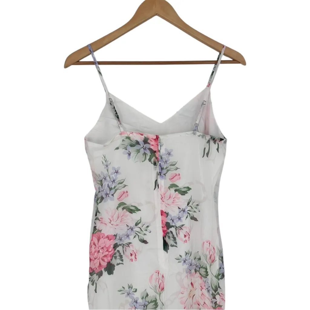 Velvi Cali Maxi Dress in White Floral Lace Up size Small Ruffle Trim Slit NWT - Image 7