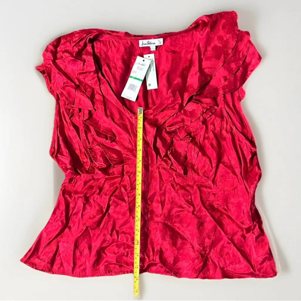 Sam Edelman Maila Ruffle-Trim Red Peplum Top Size L Women's V‎ neck Viscose NEW - Image 10