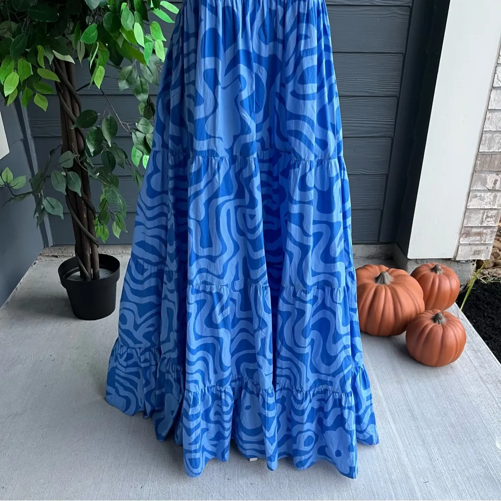 Oliphant Ashbury Blue Smocked Sleeveless Maxi Dress Size L - Image 4