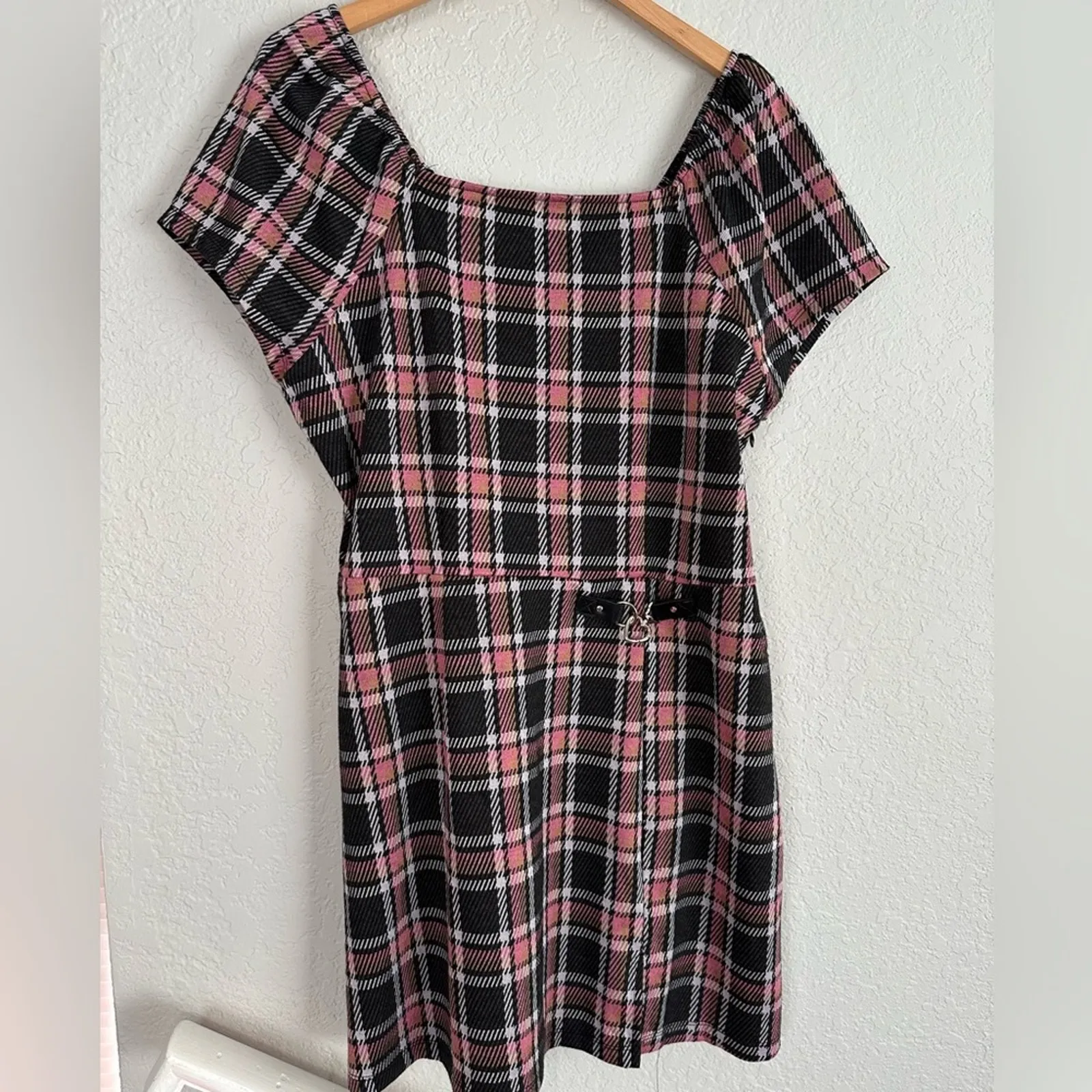 Steve Madden NYC XXXL Dress Pink Plaid Heart Fall Academia Twee Preppy School - Image 3