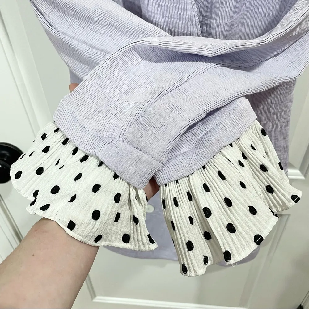 Like New Lavender Endless Rose longline blazer w/ polka dot ruffle sleeve - Image 5