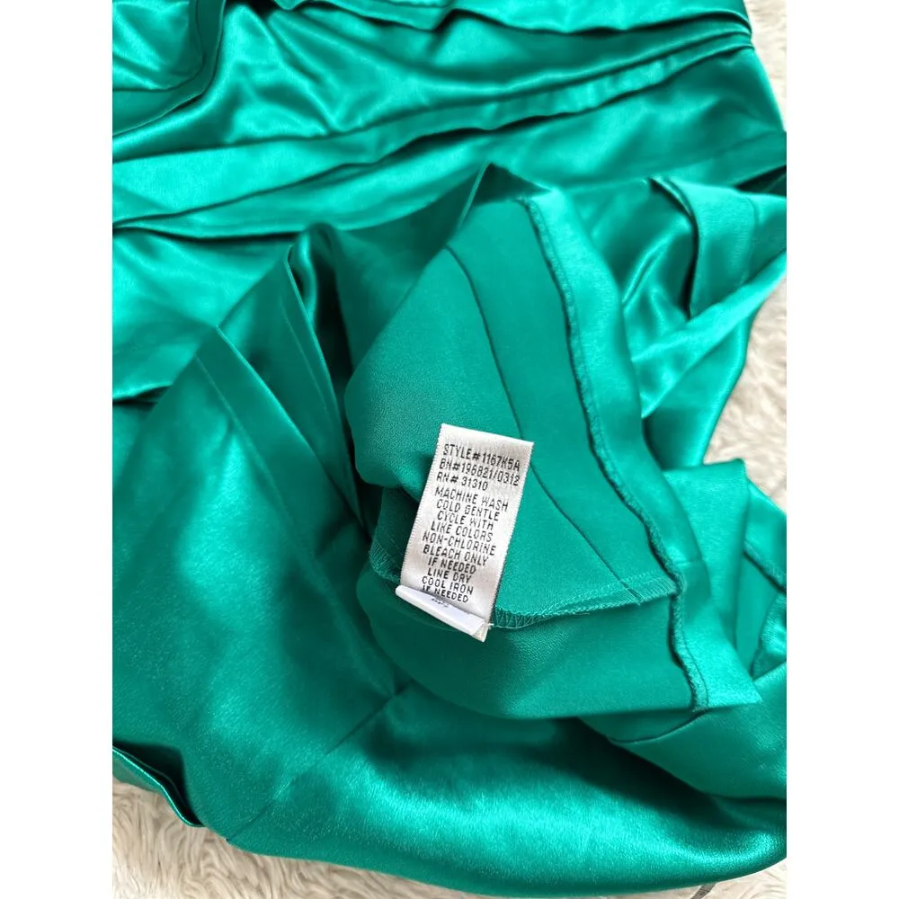 A. Byer Sz 5 S Green Satin Stretchy Cocktail Mini Dress Assymetric One Shoulder - Image 8