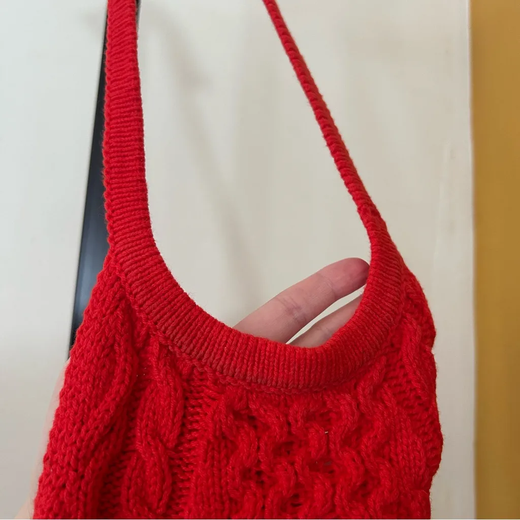 Staud Lori Halter Crop Top Knit Cropped Red Adjustable Tie Back $195 Size XS - Image 5