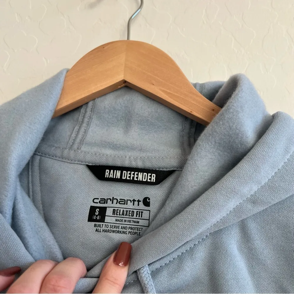 Carhartt Women's Hoodie Rain Defender Relaxed Midweight Graphic Sweatshirt Blue - Image 4